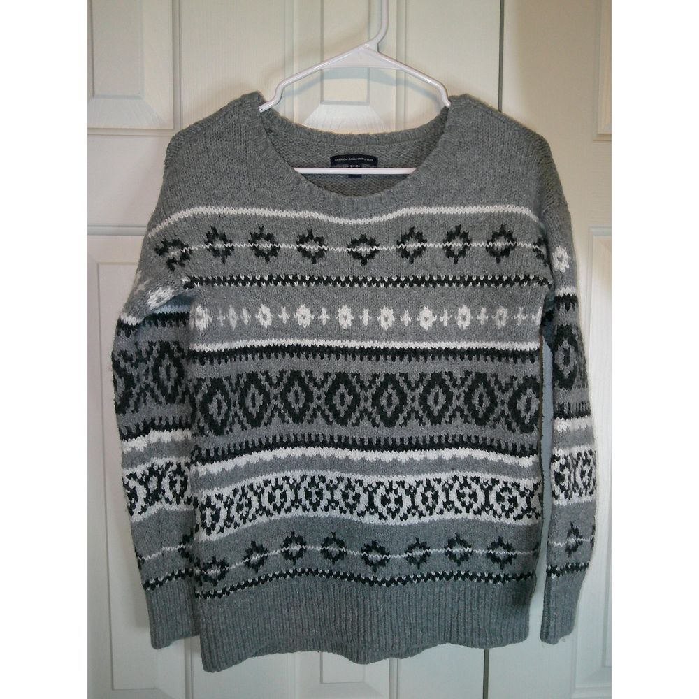 American Eagle Outfitter Fair Isle Sweater Grey Black White Nordic Pattern Small